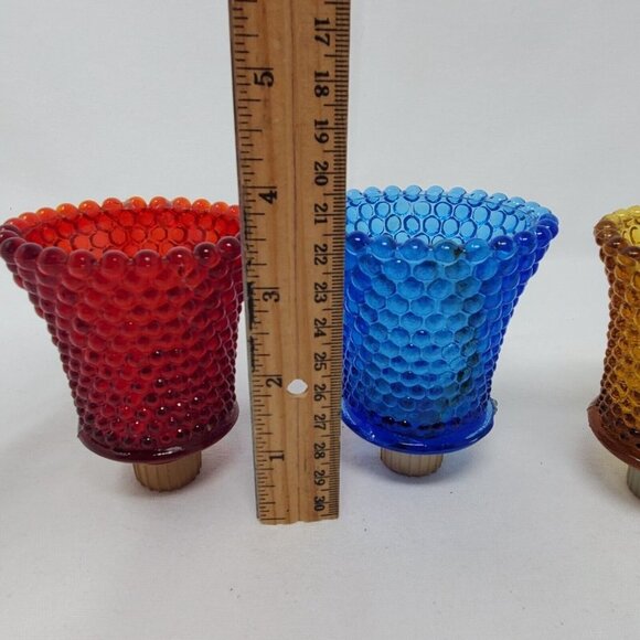Vintage HOMCO Amber Gold Red Blue HOBNAIL Pattern Votive Peg Cup - Picture 11 of 11